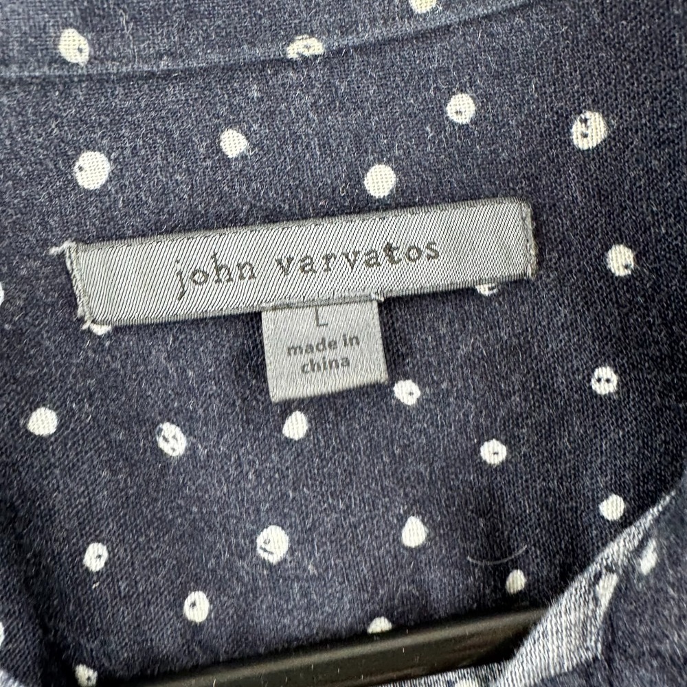 John Varvatos Shirt Mens Large Blue Polka Dot Linen Ramie Blend Short Sleeve - Picture 5 of 12